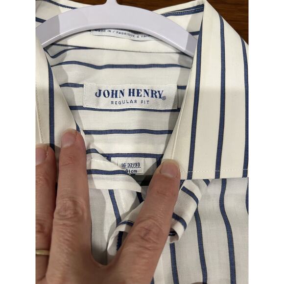 John Henry Shirt 16 32 33 Regular Fit White Blue Stripes Preppy Classic Career - Picture 6 of 8
